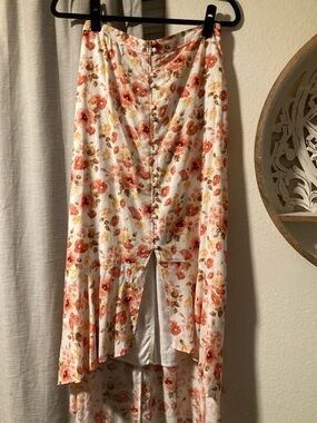 Abercrombie & Fitch Floral Maxi Skirt in White and Coral